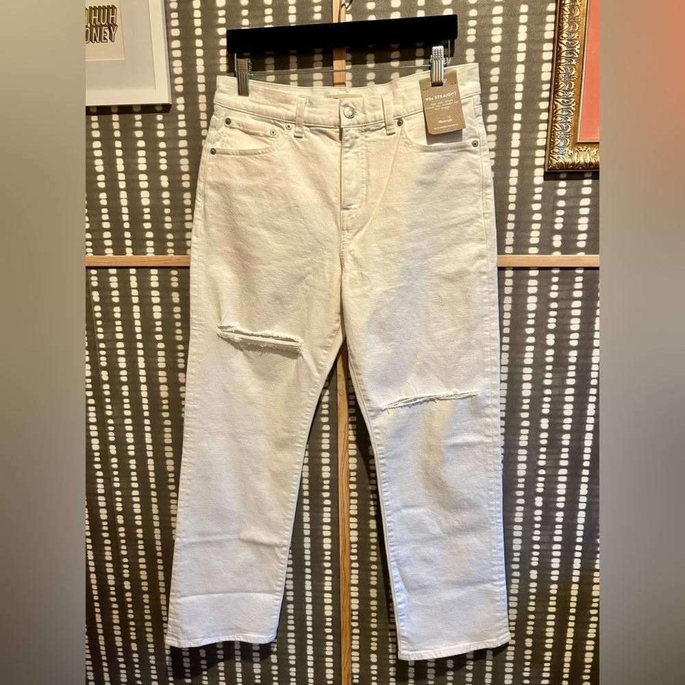 💜 NWT Madewell Tile White The Petite '90s Straight Jean Size 29P